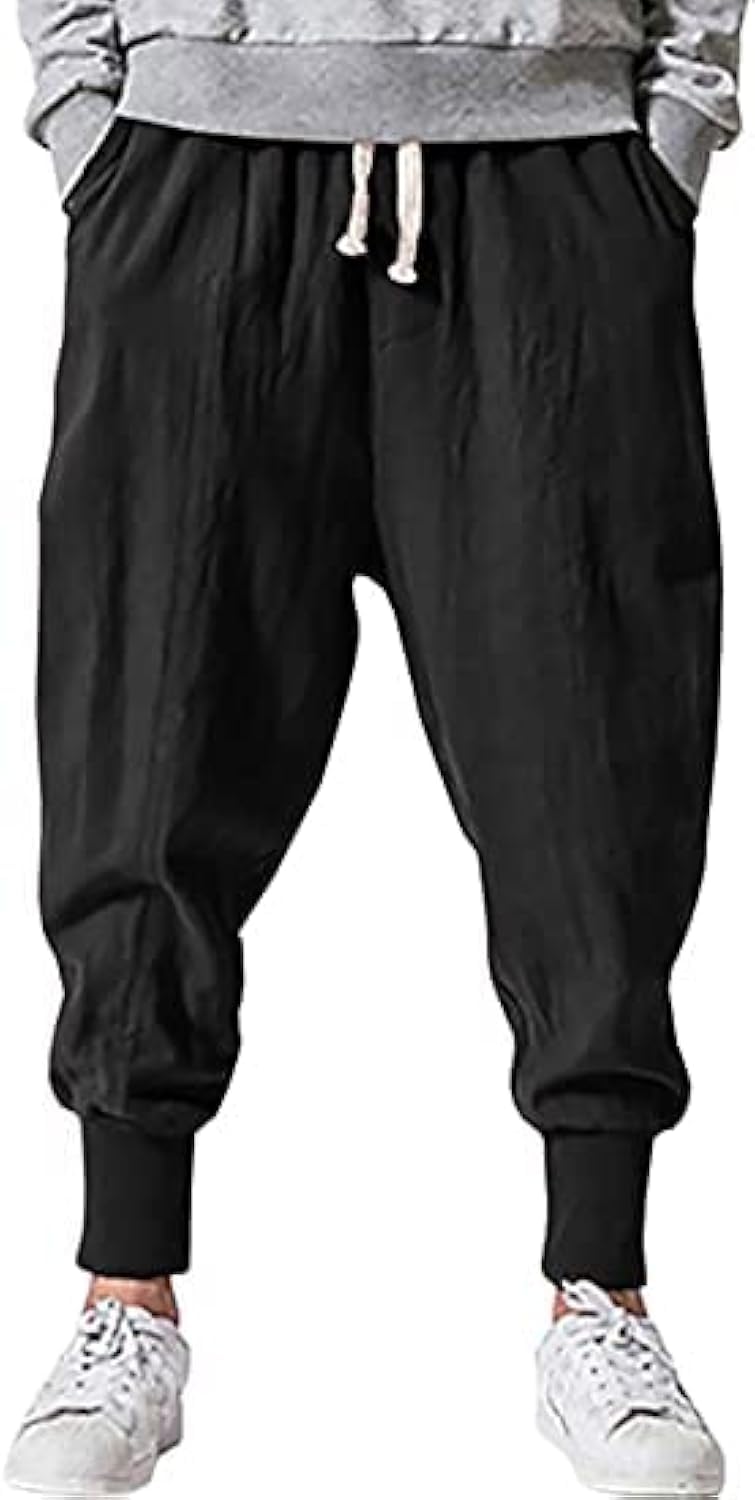 Pengfei Men's Joggers Pants Drawstring Elastic Pockets, Black, X-Large - Image 1